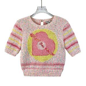 Chanel Multicolored Knit Short Sleeve Sweater With Heart Design Size 34 Womens